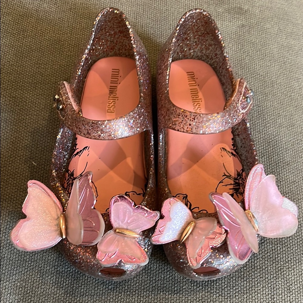 Mini Melissa Pink Glitter Butterfly Mary Jane Kids Shoes
